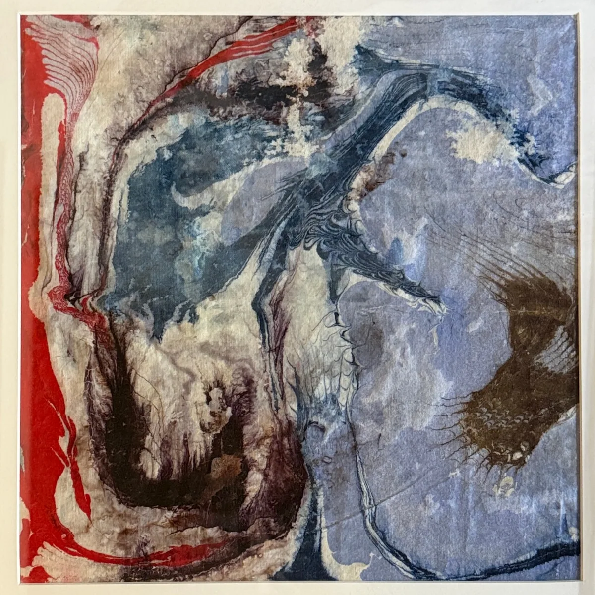 Blue Undertow — original mixed-media artwork by Alyne Perfeito, 45 x 45 cm (17.7 x 17.7 in), Water & Bloom series
