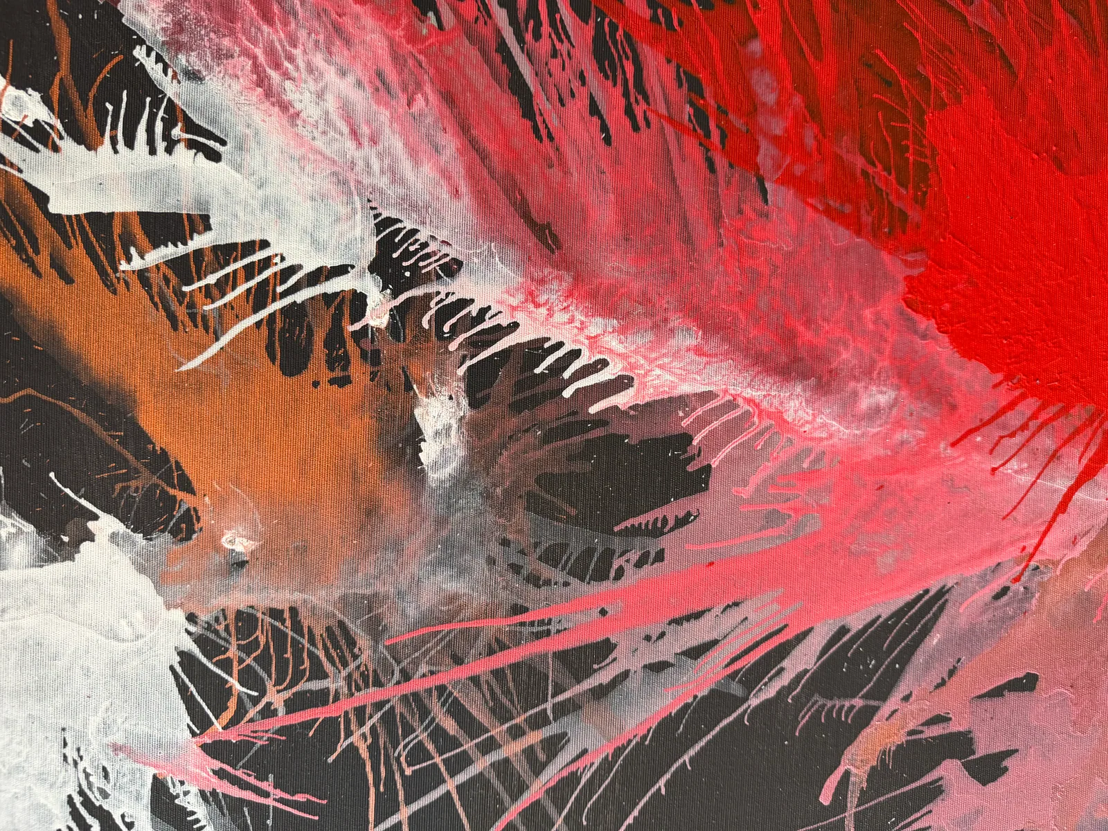 Genesis of Flame (120 x 200 cm), mixed media on canvas, surface detail — Alyne Perfeito, Perfeito Studio