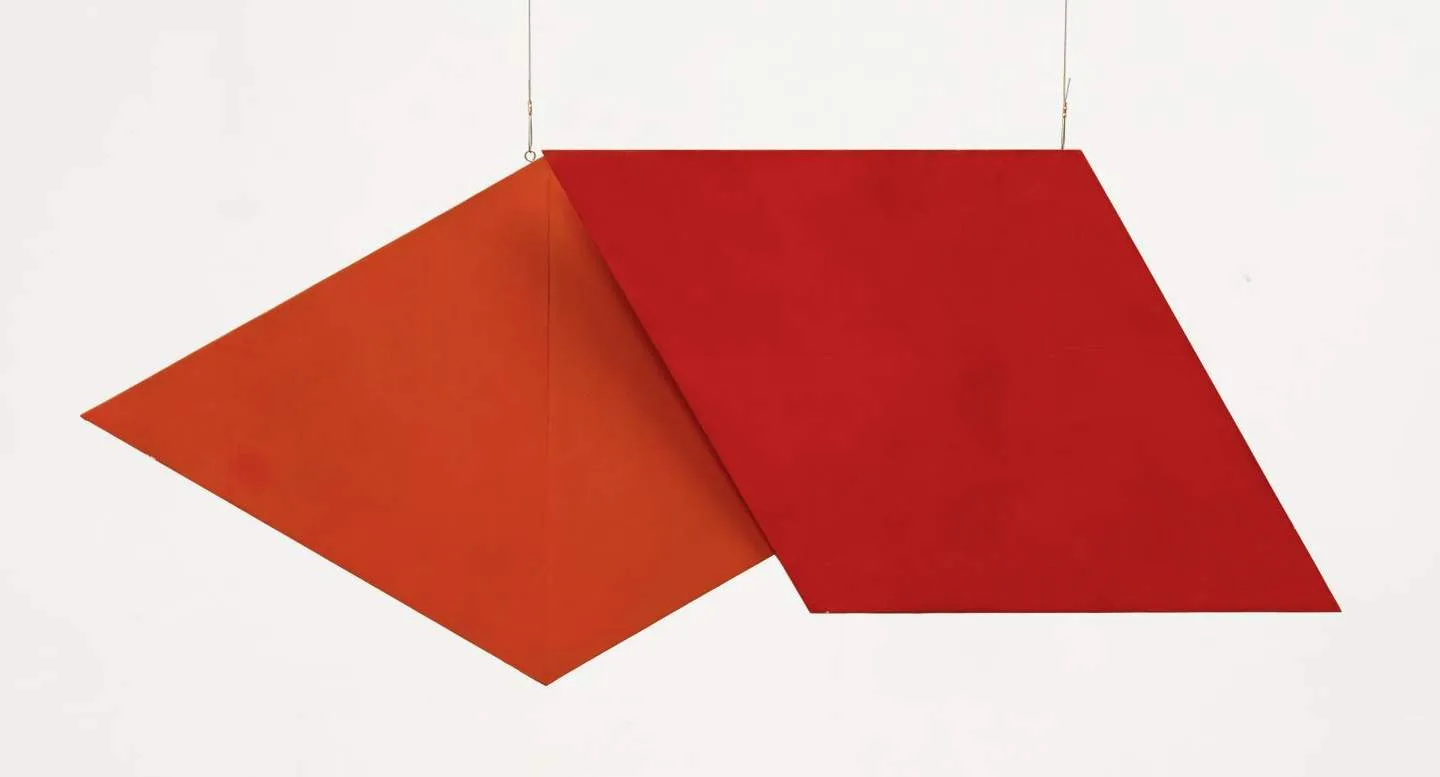 Hélio Oiticica, Spatial Relief (red) REL 036, 1959: two hanging planes in red and orange-red, polyvinyl acetate resin on plywood, Tate collection