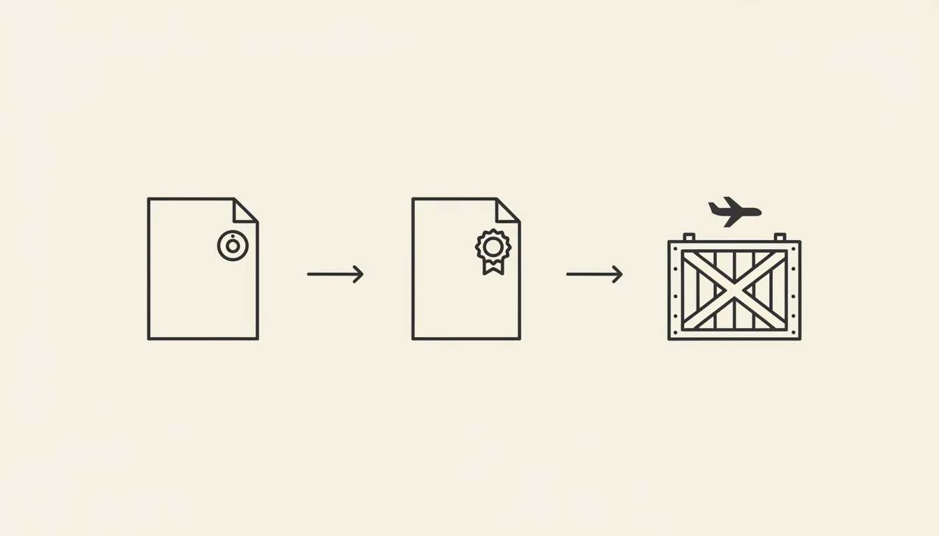 Schematic diagram of the three-step export valuation process for a painting: purchase invoice, customs declaration, and cleared shipment
