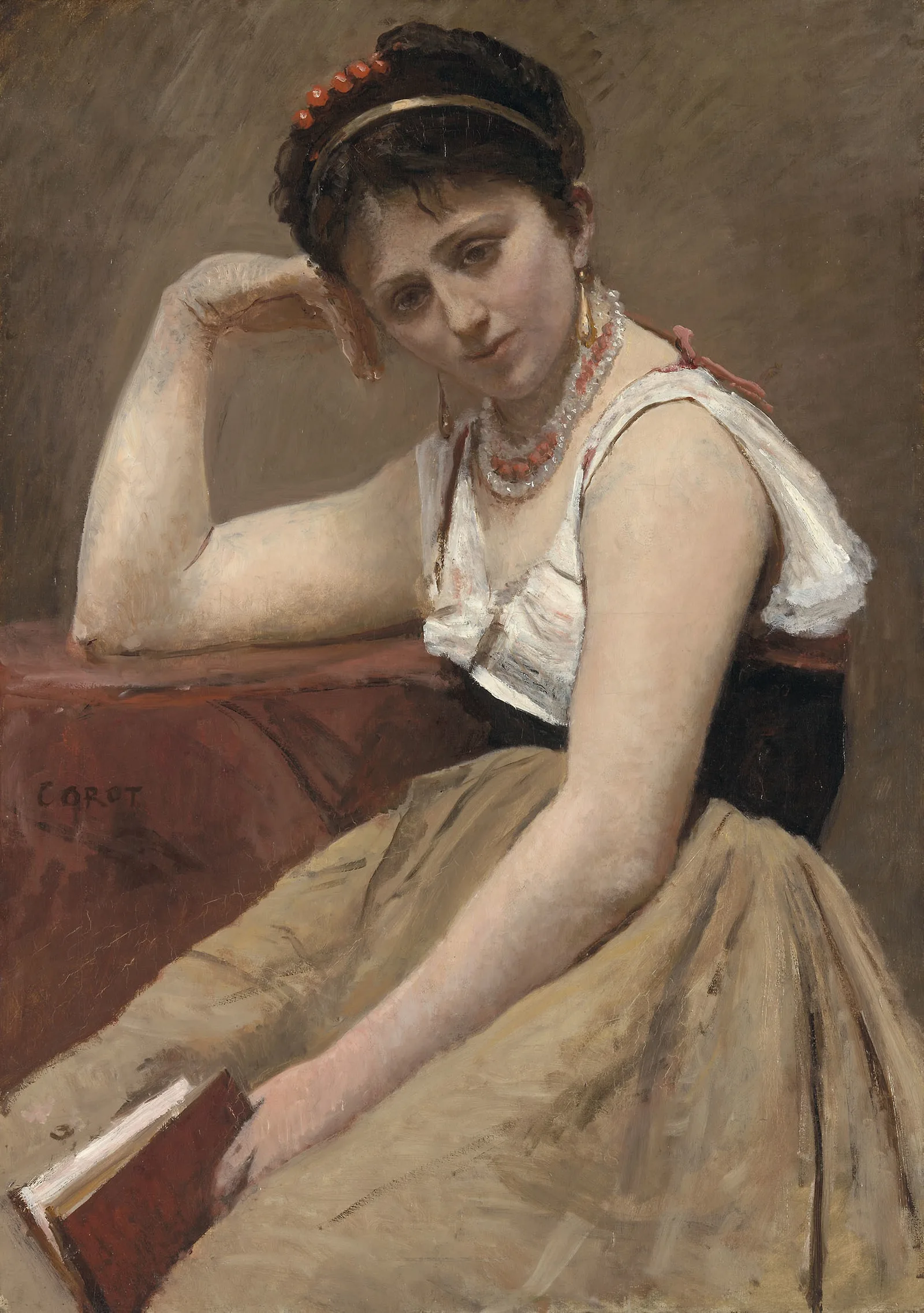 Leitura Interrompida, pintura de Jean-Baptiste-Camille Corot (c. 1870) — Art Institute of Chicago, domínio público