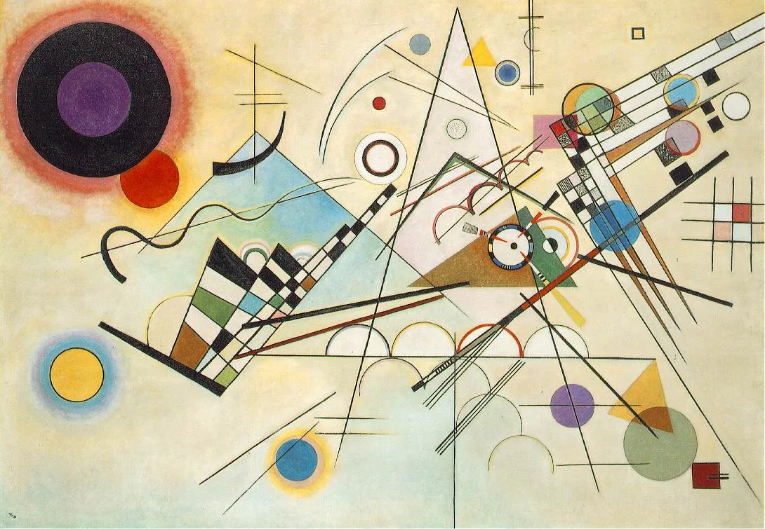Composição VIII, de Wassily Kandinsky, 1923, óleo sobre tela — Solomon R. Guggenheim Museum, Nova York (domínio público)