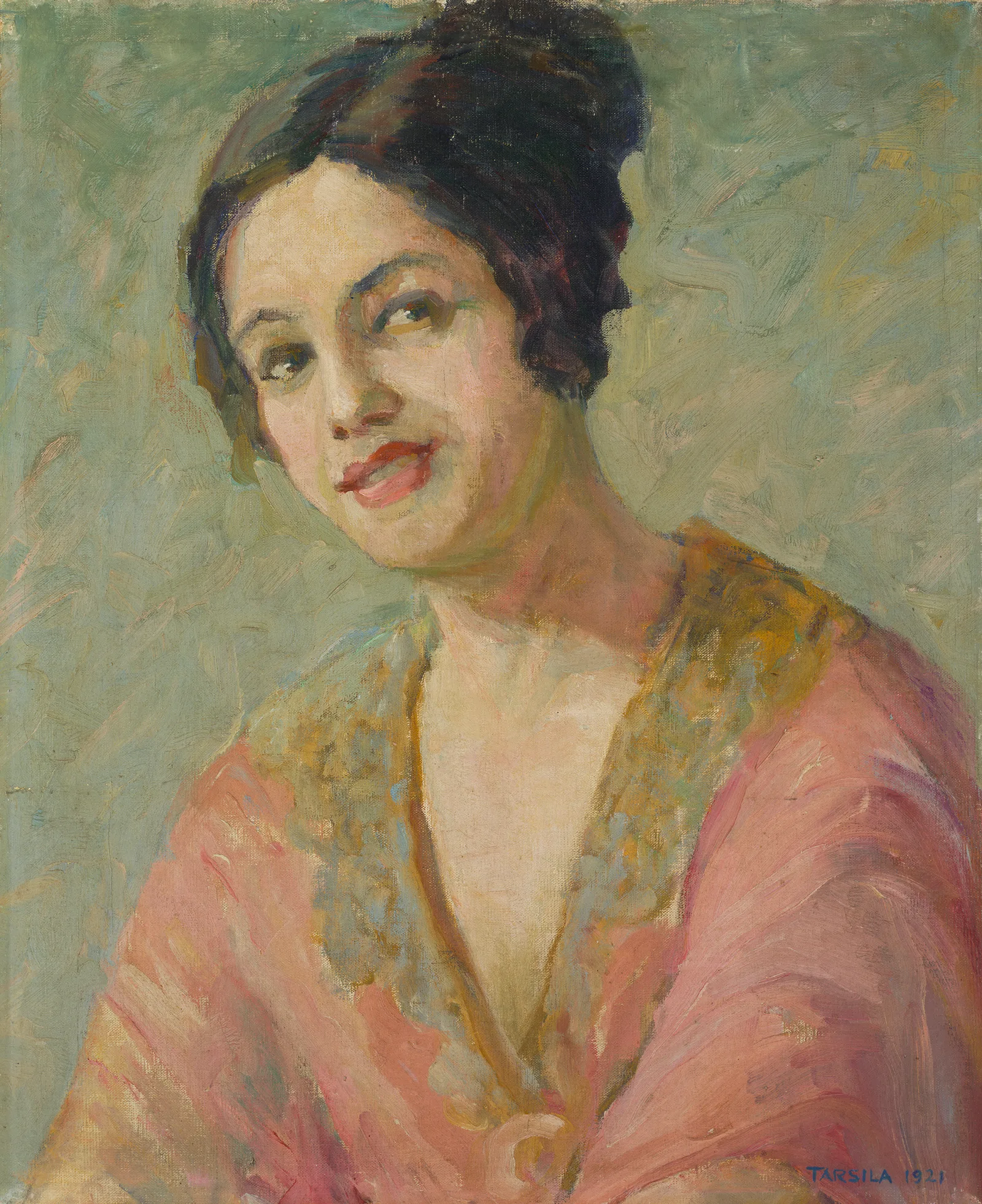 Self-portrait with orange dress, oil on canvas by Tarsila do Amaral, 1921 - MASP collection