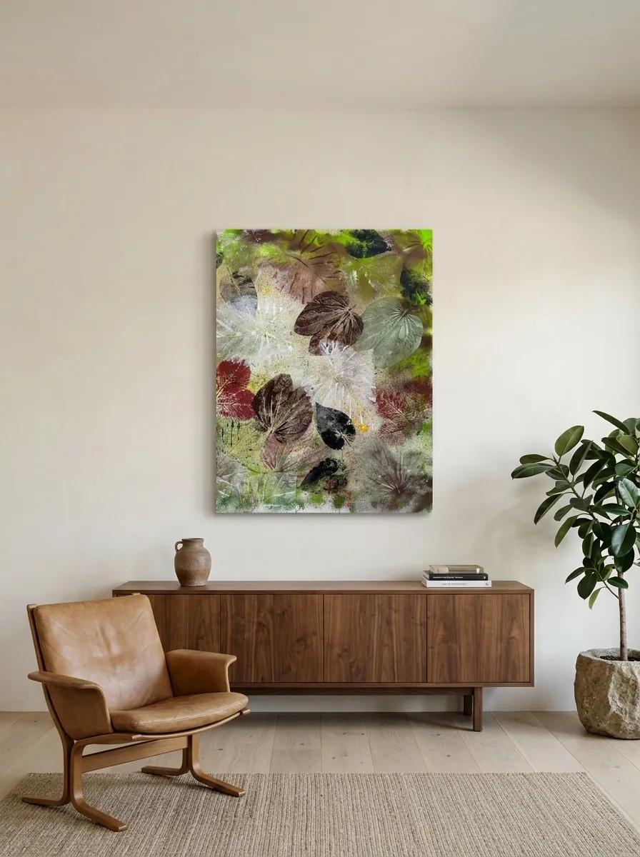 Autumn Herbarium by Alyne Perfeito shown in an interior setting — digital visualization, Terra & Ether series