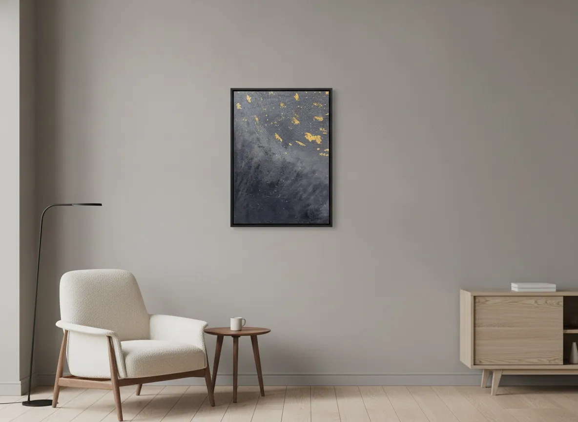 Celestial Plan (50 x 70 cm), técnica mista com folha de ouro sobre tela, em escritório em casa — Alyne Perfeito, Perfeito Studio