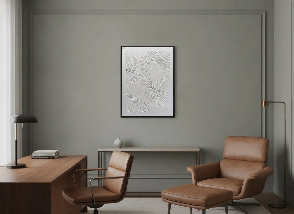 Echo of Silence (50 x 70 cm), textura esculpida sobre tela, in situ — Alyne Perfeito, Perfeito Studio