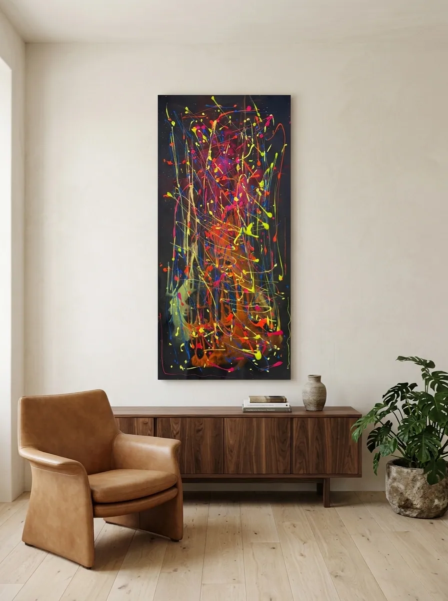 Electric Nocturne by Alyne Perfeito shown in an interior setting — digital visualization, Heart of Chaos series