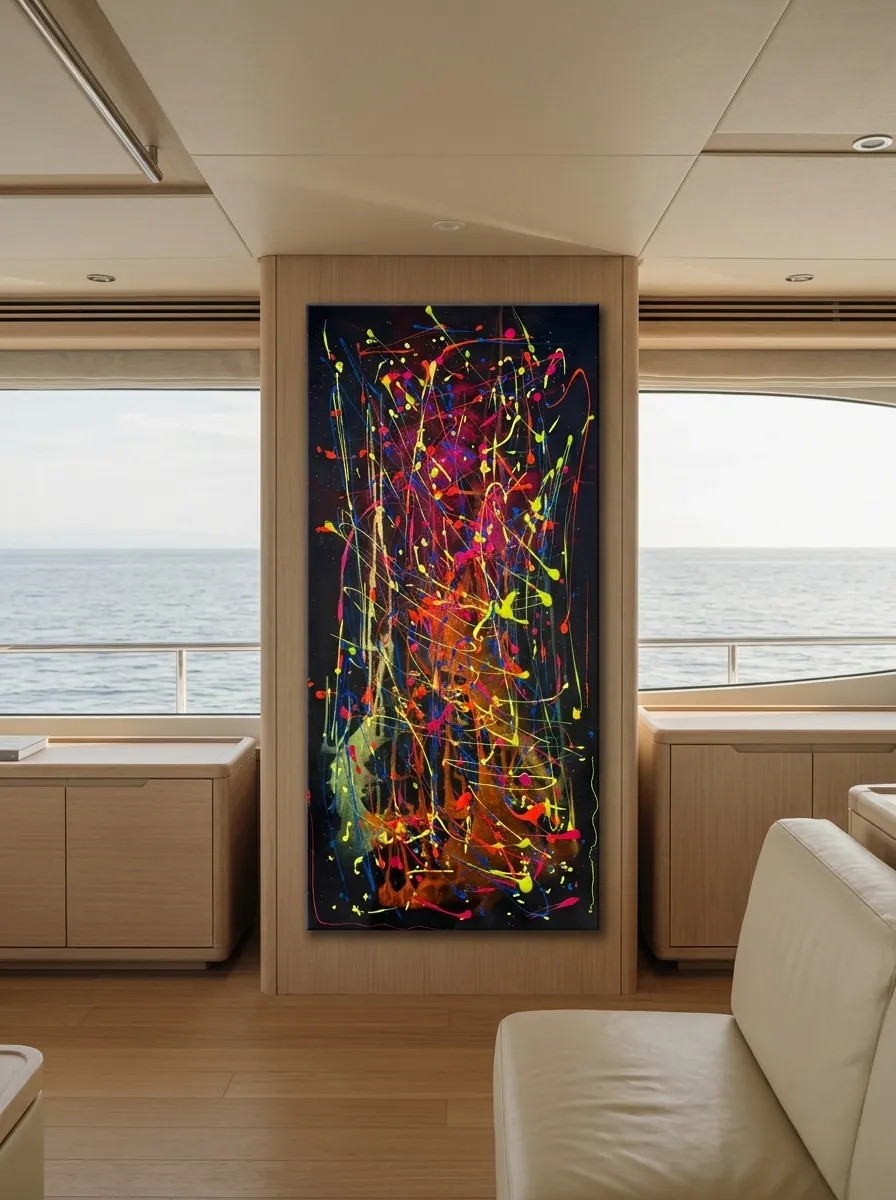 Electric Nocturne by Alyne Perfeito shown in an interior setting — digital visualization, Heart of Chaos series