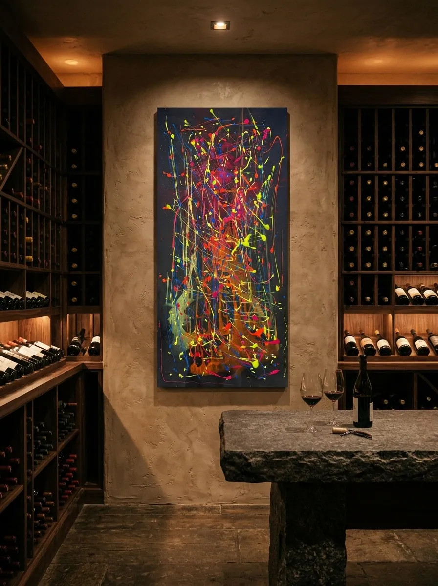 Electric Nocturne by Alyne Perfeito shown in an interior setting — digital visualization, Heart of Chaos series