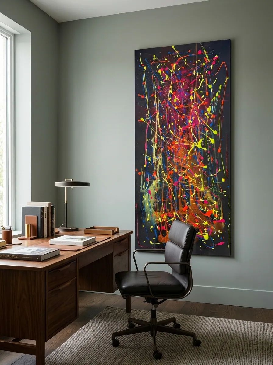 Electric Nocturne by Alyne Perfeito shown in an interior setting — digital visualization, Heart of Chaos series