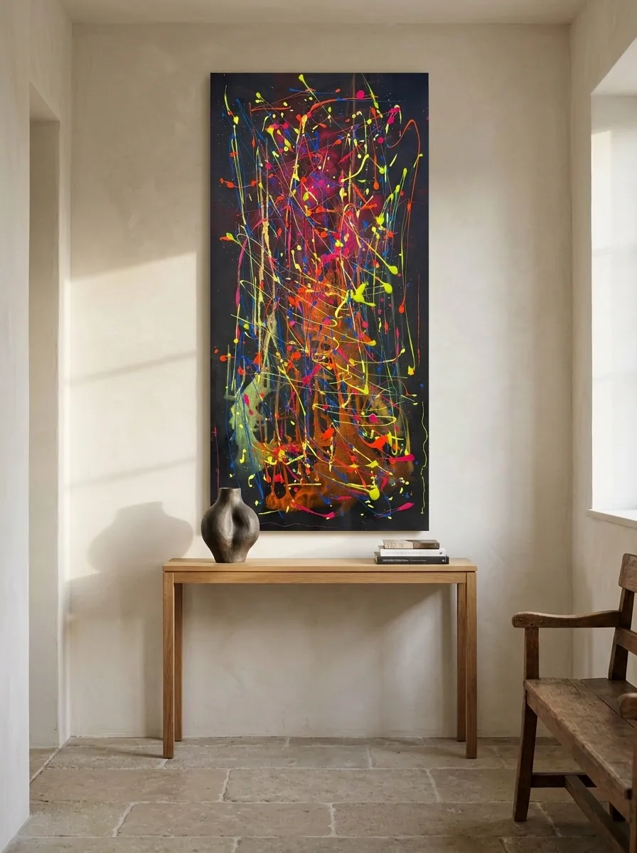 Electric Nocturne by Alyne Perfeito shown in an interior setting — digital visualization, Heart of Chaos series
