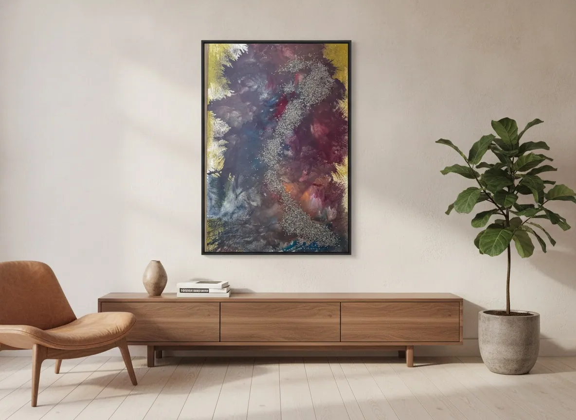 Elemental Veins by Alyne Perfeito shown in an interior setting — 90 x 140 cm (35 x 55 in), Terra & Ether series