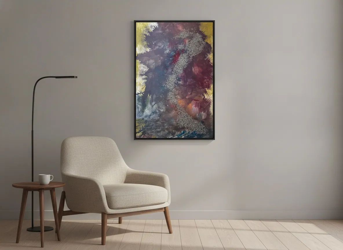 Elemental Veins (90 x 140 cm), Mixed media with acrylic and metallic fragments on canvas — Alyne Perfeito, Perfeito Studio