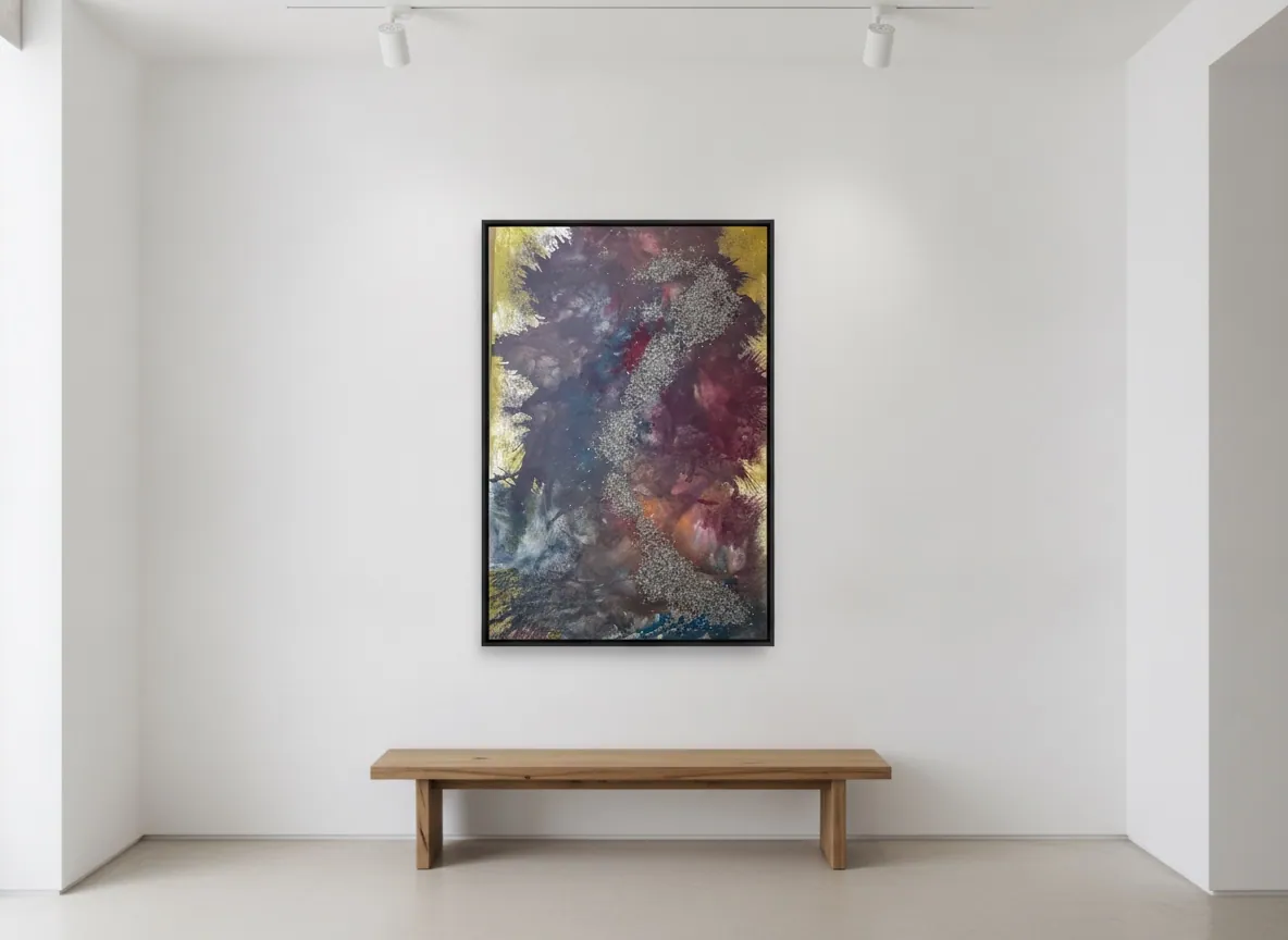 Elemental Veins (90 x 140 cm), técnica mista com acrílica e fragmentos metálicos sobre tela — Alyne Perfeito, Perfeito Studio