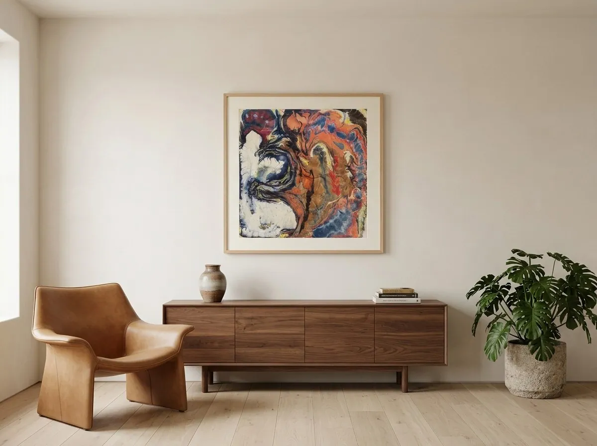 Ember Tide by Alyne Perfeito shown in an interior setting — digital visualization, Water & Bloom series
