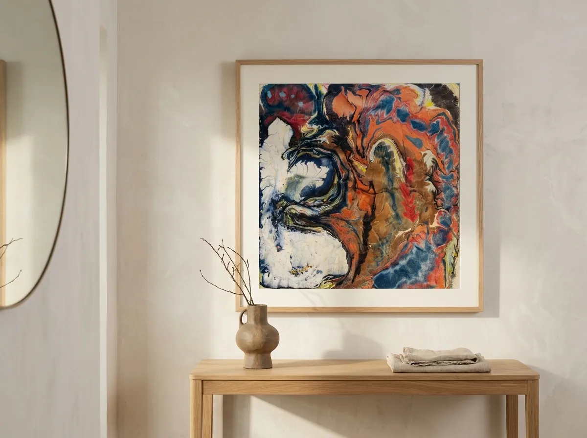 Ember Tide by Alyne Perfeito shown in an interior setting — digital visualization, Water & Bloom series