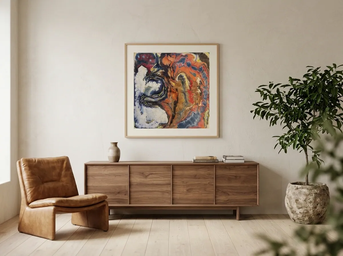 Ember Tide by Alyne Perfeito shown in an interior setting — digital visualization, Water & Bloom series