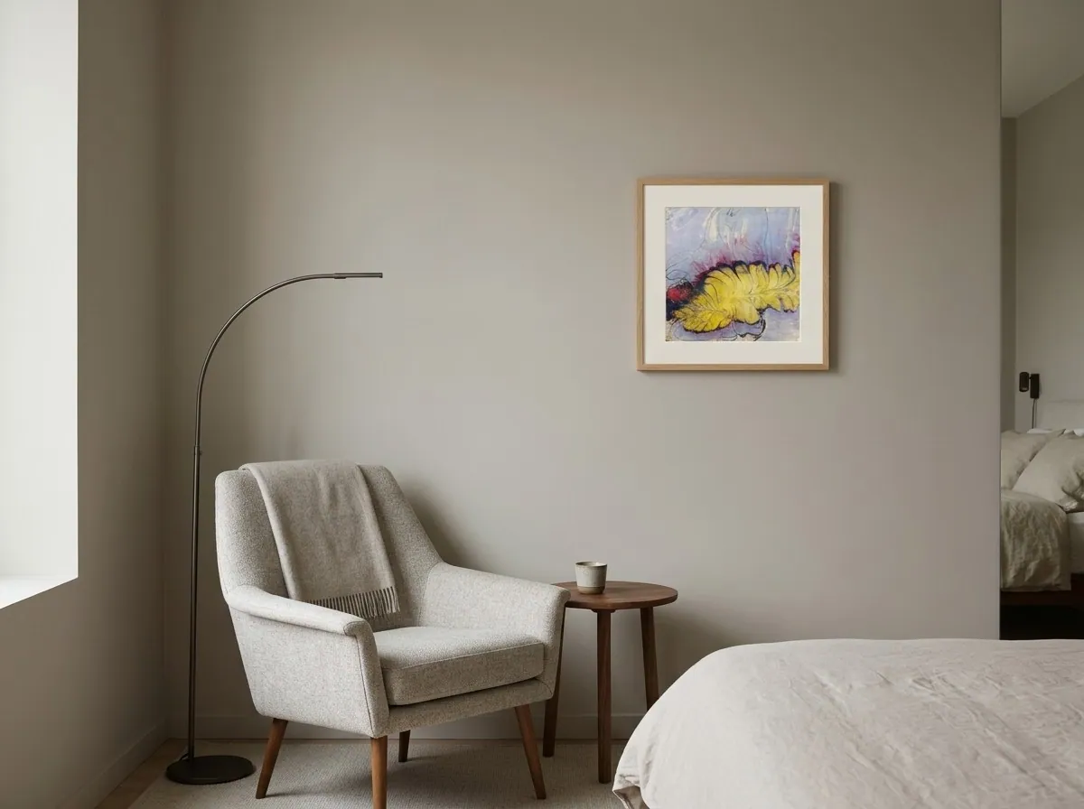 Golden Frond by Alyne Perfeito shown in an interior setting — digital visualization, Water & Bloom series