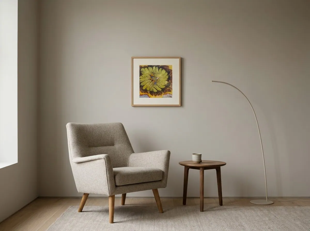Ochre Bloom by Alyne Perfeito shown in an interior setting — digital visualization, Water & Bloom series