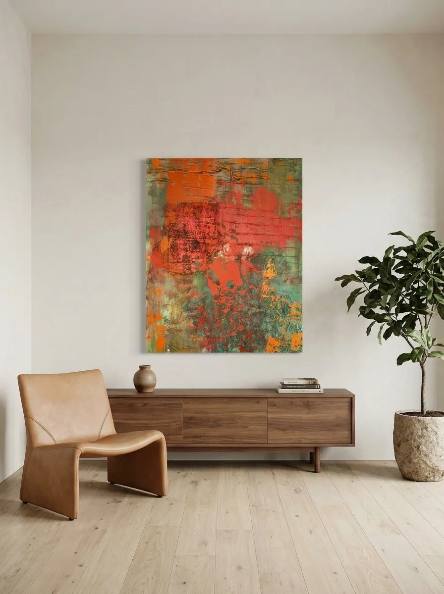 Oxide Horizon by Alyne Perfeito shown in an interior setting — digital visualization, Terra & Ether series