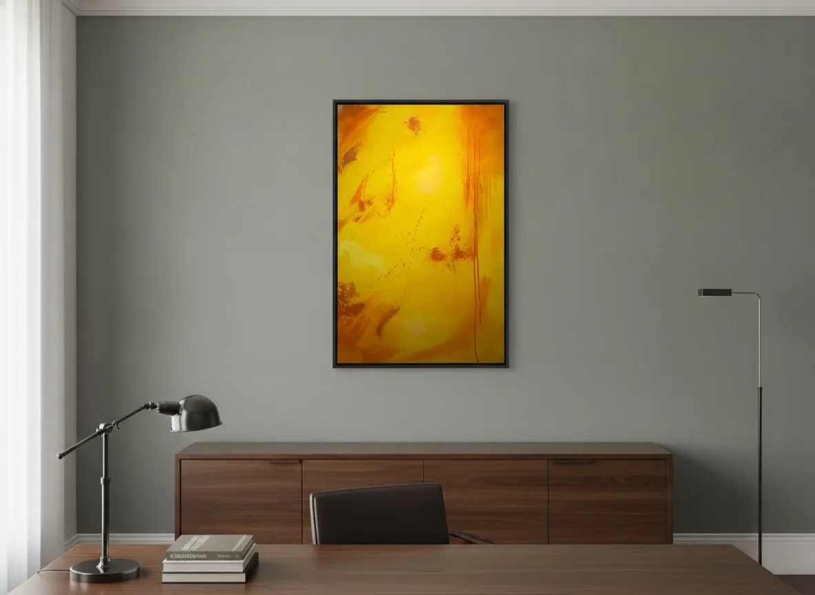 Solar Rain (70 x 110 cm), de Alyne Perfeito, em ambiente residencial claro