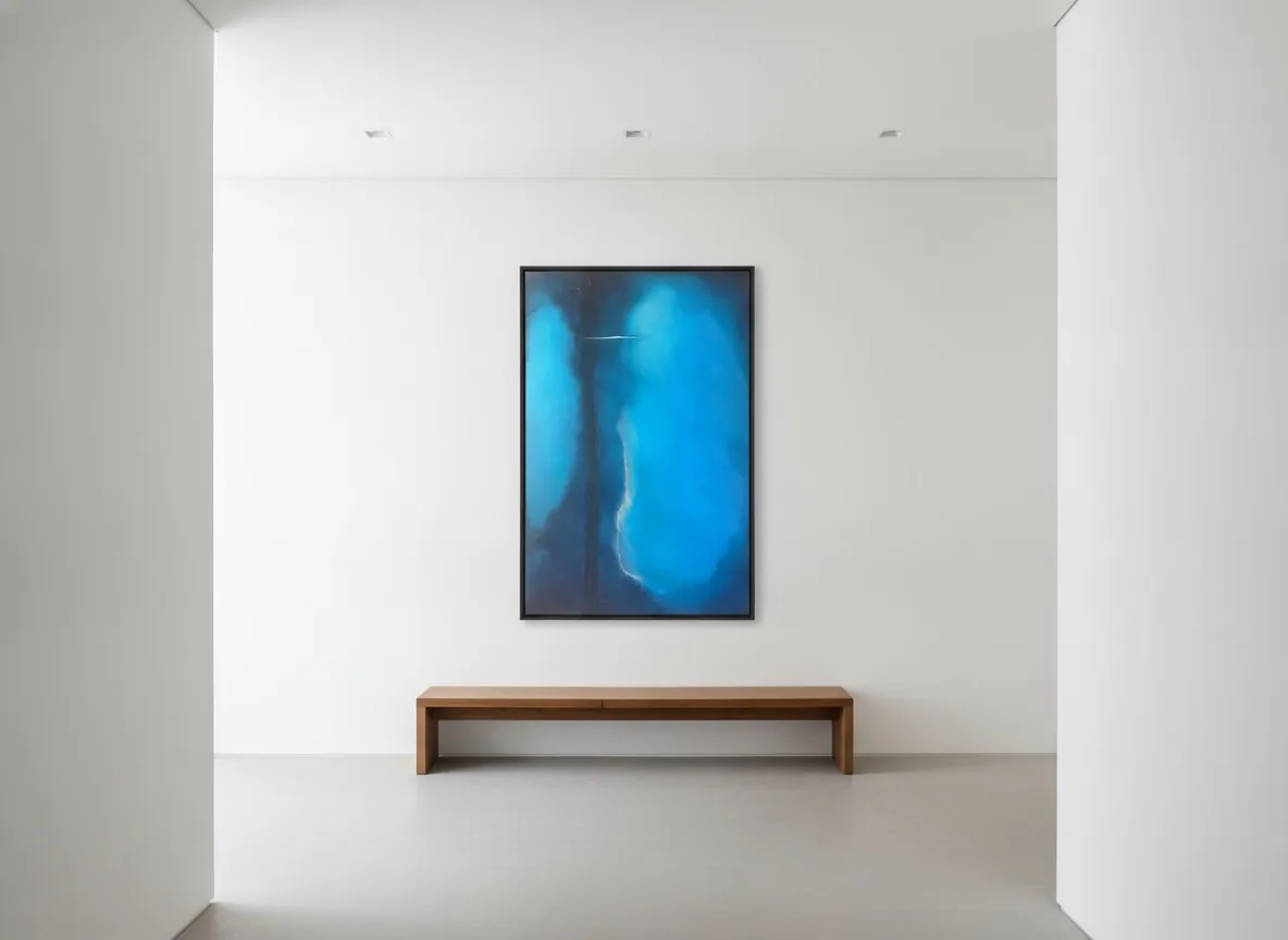 Veil of Light (70 x 110 cm), técnica mista com textura esculpida e acrílica sobre tela, em corredor amplo entre dois ambientes — Alyne Perfeito, Perfeito Studio