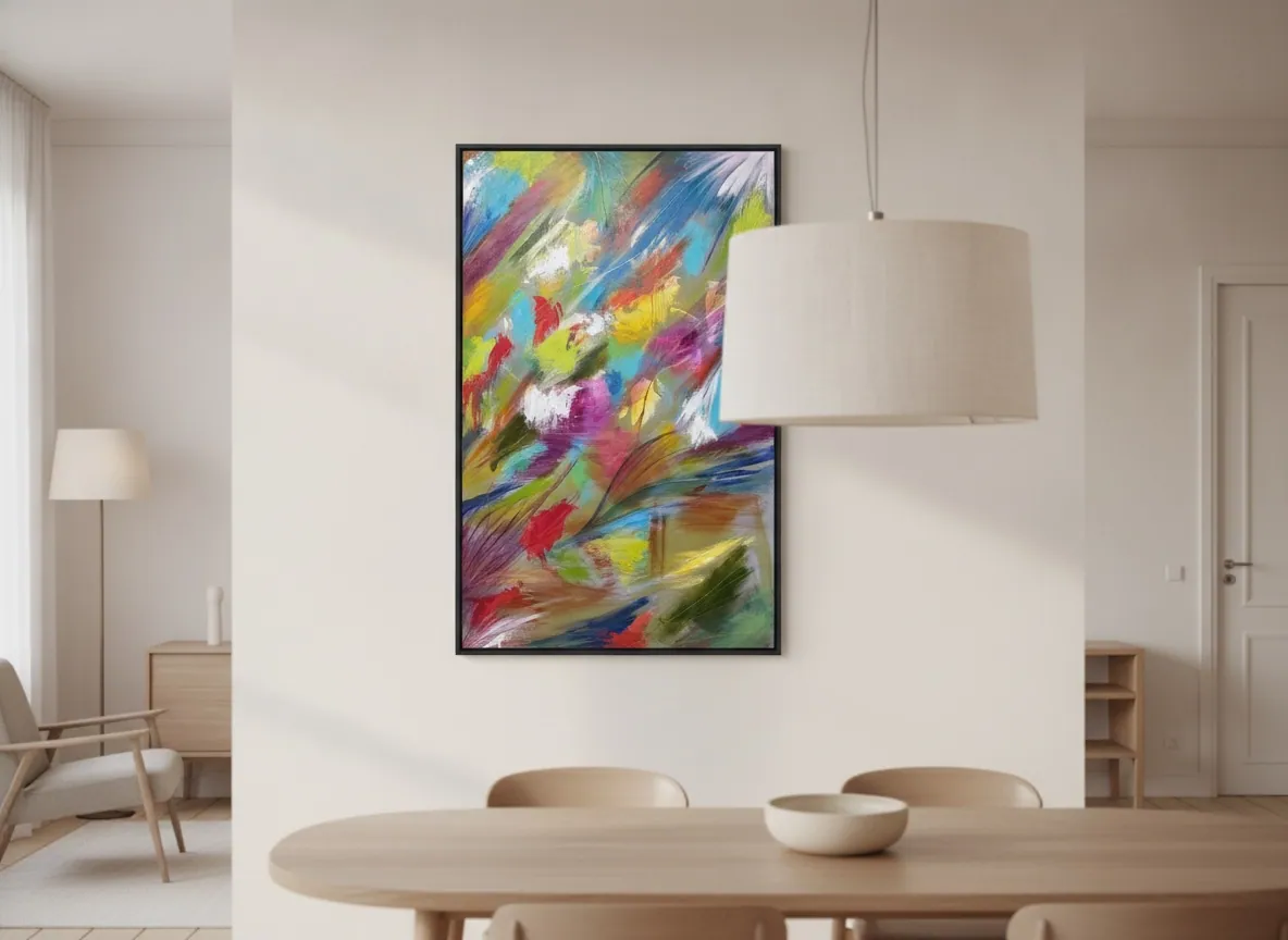 Vibrant Awakening (100 x 150 cm), acrylic on canvas, in situ — Alyne Perfeito, Perfeito Studio