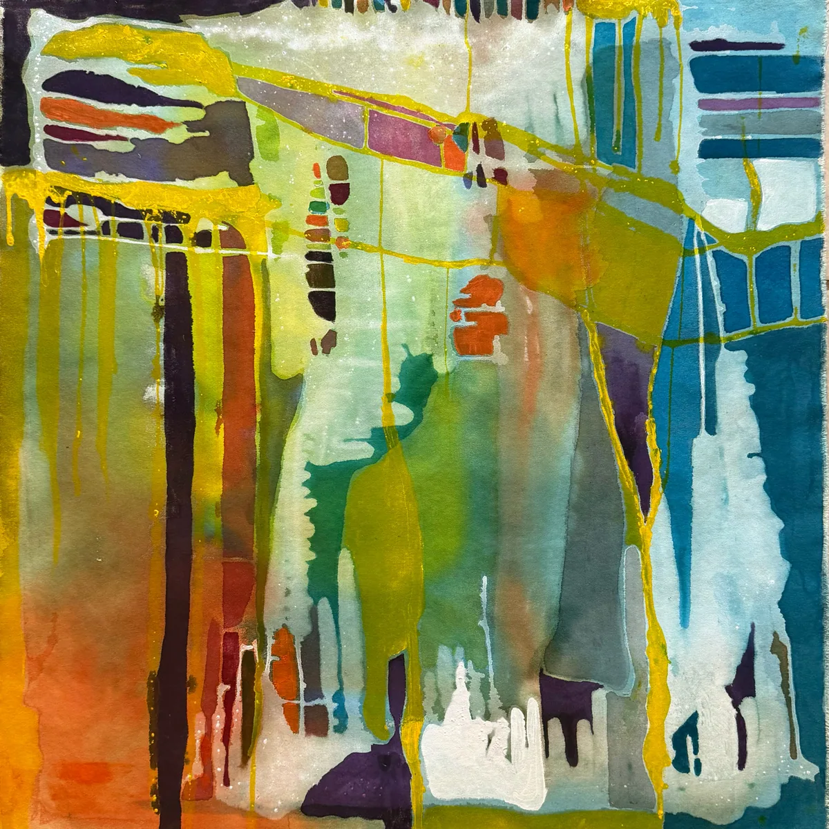 Prism Garden — original mixed-media artwork by Alyne Perfeito, 100 x 100 cm (39.4 x 39.4 in), Luminous Rebirth series, 2026