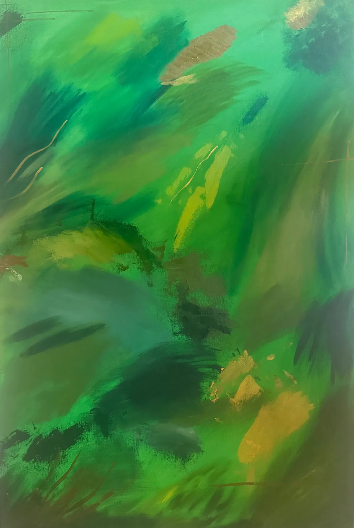 Vegetal Dawn — original mixed-media artwork by Alyne Perfeito, 80 x 120 cm (31.5 x 47.2 in), Terra & Ether series, 2026